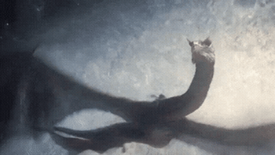 A Dragon Is Flying Through The Air With Its Wings Outstretched In The Snow . GIF
