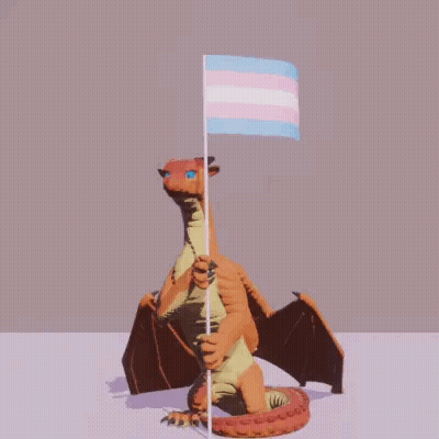 A Dragon Is Holding A Transgender Flag In Its Hands . GIF