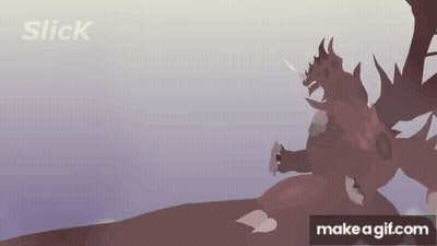 A Dragon Is Standing On Top Of A Hill With A Purple Background . GIF