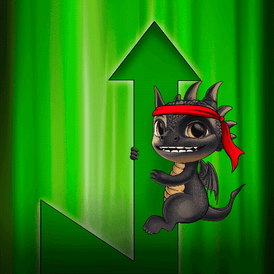 A Dragon Wearing A Red Headband Holds A Green Arrow Pointing Up GIF
