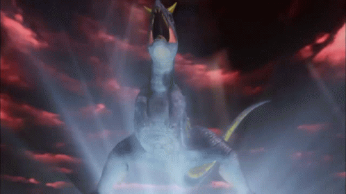 A Dragon With A Sword In Its Mouth Is Standing In The Dark GIF