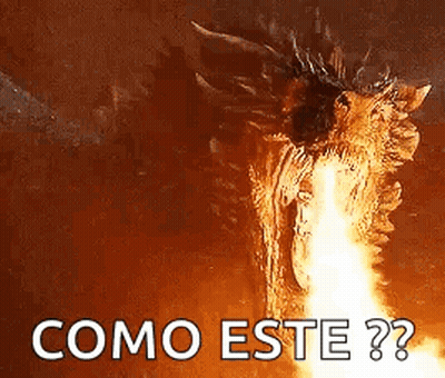 A Dragon With Flames Coming Out Of Its Mouth And The Words `` Como Este ? '' Written Below It . GIF