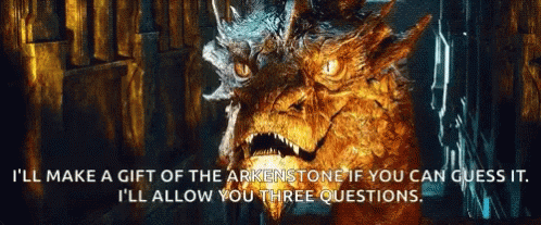 A Dragon With The Words " I 'Ll Make A Gift Of The Arkenstone If You Can Guess It " GIF