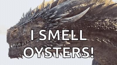 A Dragon With The Words " I Smell Oysters " Above It GIF