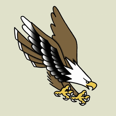 A Drawing Of A Bald Eagle Flying With Its Wings Spread GIF