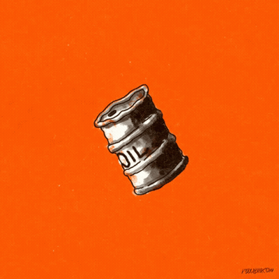 A Drawing Of A Barrel With The Word Oil On It On An Orange Background GIF