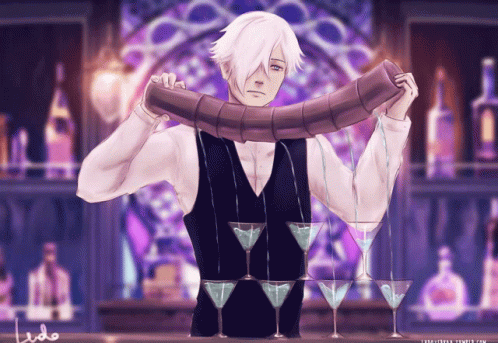 A Drawing Of A Bartender With The Name Ludo Written On The Bottom Right GIF