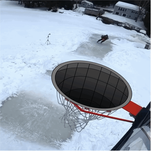 A Drawing Of A Basketball Hoop In A Snowy Area GIF