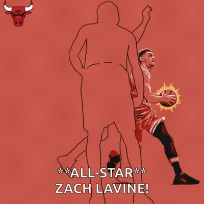 A Drawing Of A Basketball Player With The Words " All-Star Zach Lavine " GIF