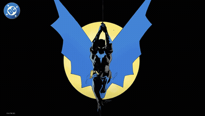 A Drawing Of A Batman With A Dc Logo In The Corner GIF