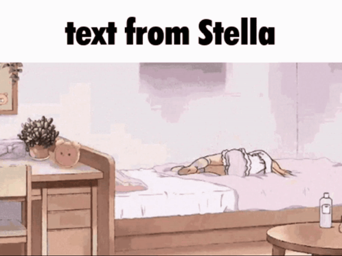 A Drawing Of A Bedroom With The Text " Text From Stella " GIF