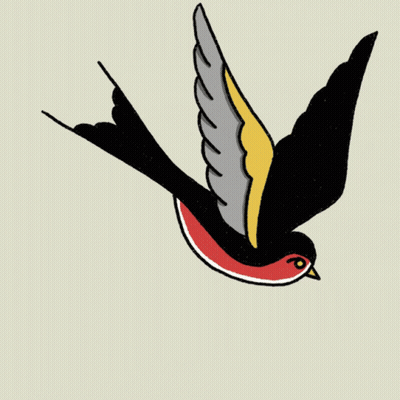 A Drawing Of A Bird With A Red Beak And Wings GIF