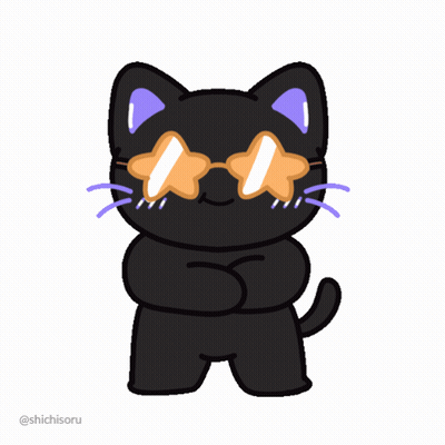 A Drawing Of A Black Cat Wearing Star Shaped Glasses GIF