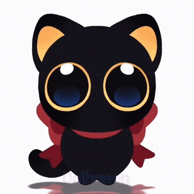 A Drawing Of A Black Cat With A Red Bow Around Its Neck GIF
