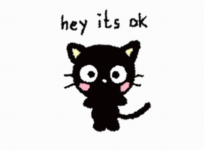A Drawing Of A Black Cat With A Red Flower On Its Face And The Words Hey It 'S Ok Below It GIF