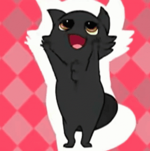 A Drawing Of A Black Cat With Its Mouth Open GIF