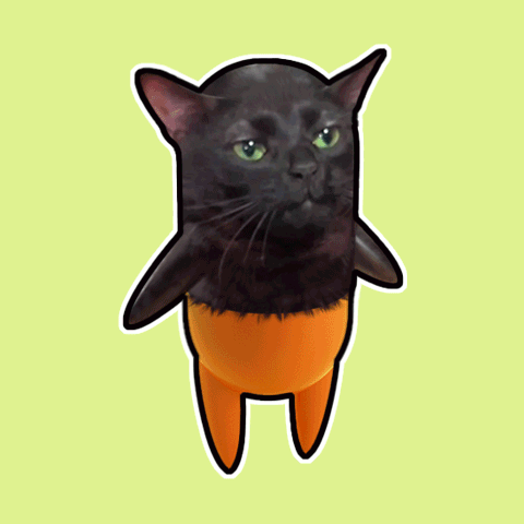 A Drawing Of A Black Cat With Orange Legs And Arms GIF