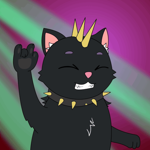 A Drawing Of A Black Cat With Spikes And A Crown On Its Head GIF