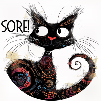 A Drawing Of A Black Cat With The Word Sore Written Above It GIF