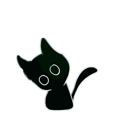 A Drawing Of A Black Cat With White Circles On Its Eyes Sticker