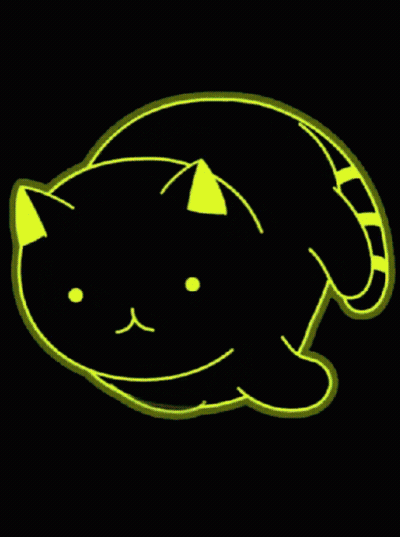 A Drawing Of A Black Cat With Yellow Eyes And Ears GIF