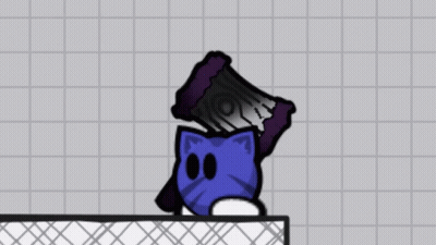 A Drawing Of A Blue Cat Holding A Black Object GIF
