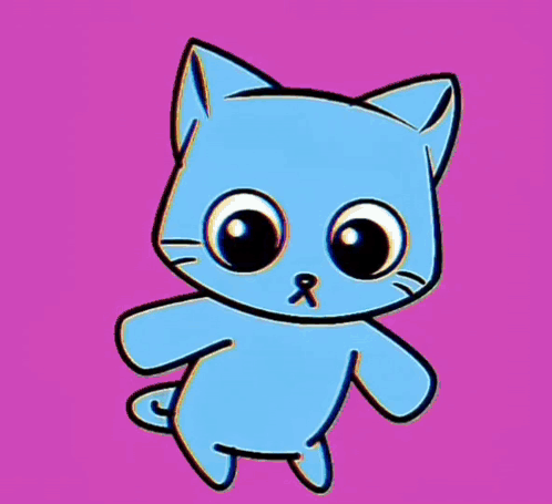 A Drawing Of A Blue Cat With A R On Its Nose GIF