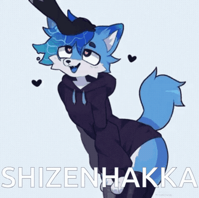 a drawing of a blue furry with the name shizen hakka written below it