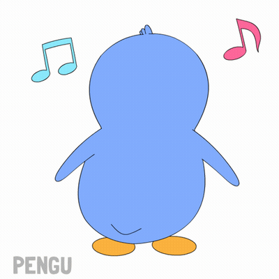 A Drawing Of A Blue Penguin With Pink And Blue Music Notes GIF