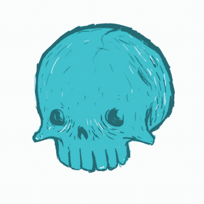A Drawing Of A Blue Skull With A Few Teeth GIF