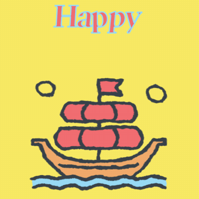 A Drawing Of A Boat With The Words Happy Columbus Day GIF