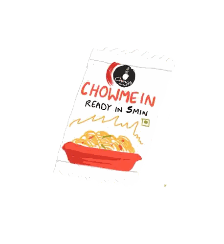 A Drawing Of A Bowl Of Chowmein With A Bag Of Chowmein Coming Out Of It Sticker