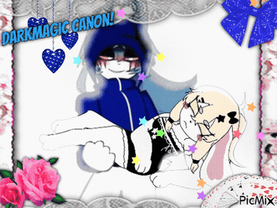 A Drawing Of A Boy And A Girl With The Words Darkmagic Canon On The Top GIF