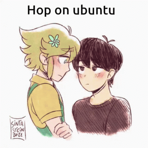 A Drawing Of A Boy And Girl With The Words Hop On Ubuntu Below Them GIF