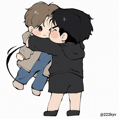 A Drawing Of A Boy Holding Another Boy With The Username @ 222Kyv On The Bottom GIF
