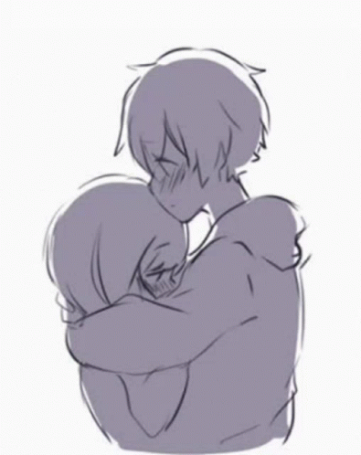 A Drawing Of A Boy Hugging Another Boy With His Eyes Closed GIF