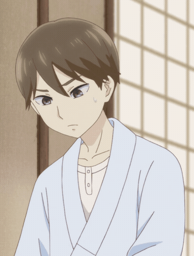 A Drawing Of A Boy In A Robe With Buttons On The Front GIF