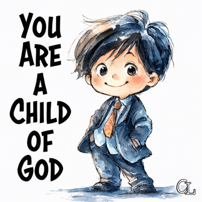 A Drawing Of A Boy In A Suit And Tie With The Words You Are A Child Of God Above Him GIF