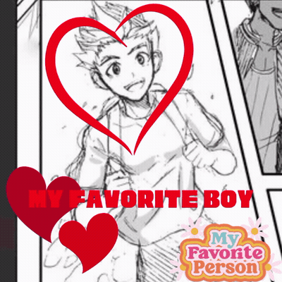 A Drawing Of A Boy Is Surrounded By Hearts And The Words My Favorite Boy GIF