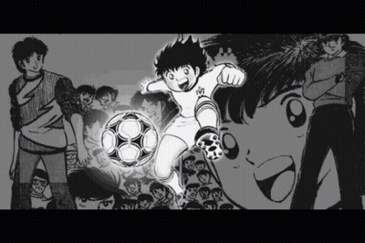 A Drawing Of A Boy Kicking A Soccer Ball With The Letter M On His Shirt GIF