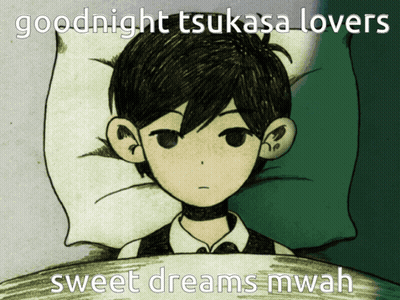 A Drawing Of A Boy Laying In Bed With The Words Goodnight Tsukasa Lovers Sweet Dreams Mwah On The Bottom GIF