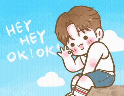 A Drawing Of A Boy Sitting On A Rock With The Words Hey Hey Ok Written Above Him GIF