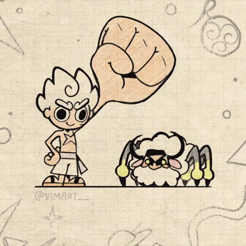 A Drawing Of A Boy Standing Next To A Sheep With The Hashtag @Vimart_ GIF