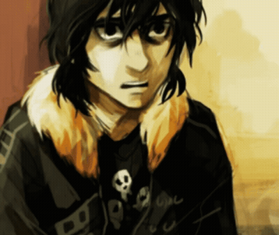 A Drawing Of A Boy Wearing A Black Shirt With Skulls On It GIF