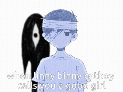A Drawing Of A Boy With A Bandage On His Head And The Words When Linny Binny Catboy Calls You GIF
