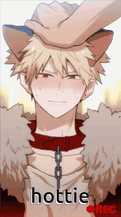 A Drawing Of A Boy With A Cat Ear And The Word Hottie GIF
