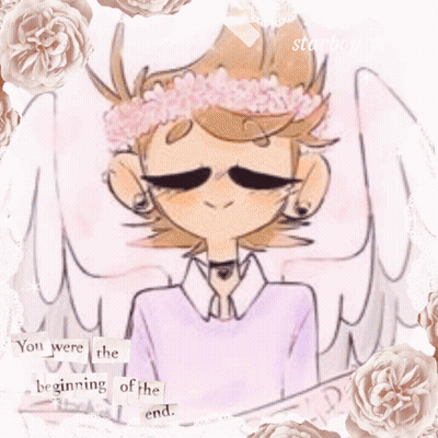 A Drawing Of A Boy With A Flower Crown On His Head With The Words " You Were The Beginning Of The End " GIF