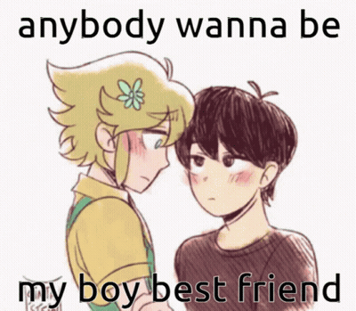 A Drawing Of A Boy With A Flower In His Hair And The Words " Anybody Wanna Be My Boy Best Friend " GIF