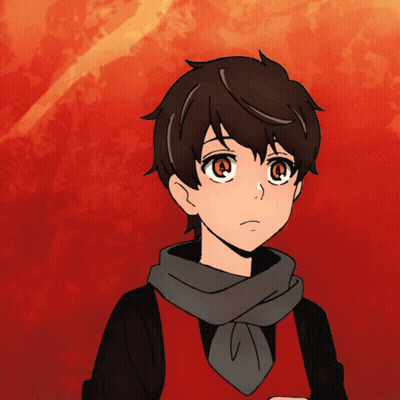 A Drawing Of A Boy With A Scarf Around His Neck And A Red Background GIF