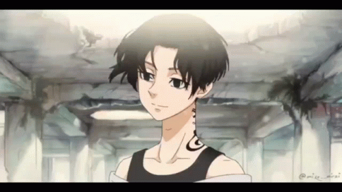A Drawing Of A Boy With A Tattoo On His Neck . GIF